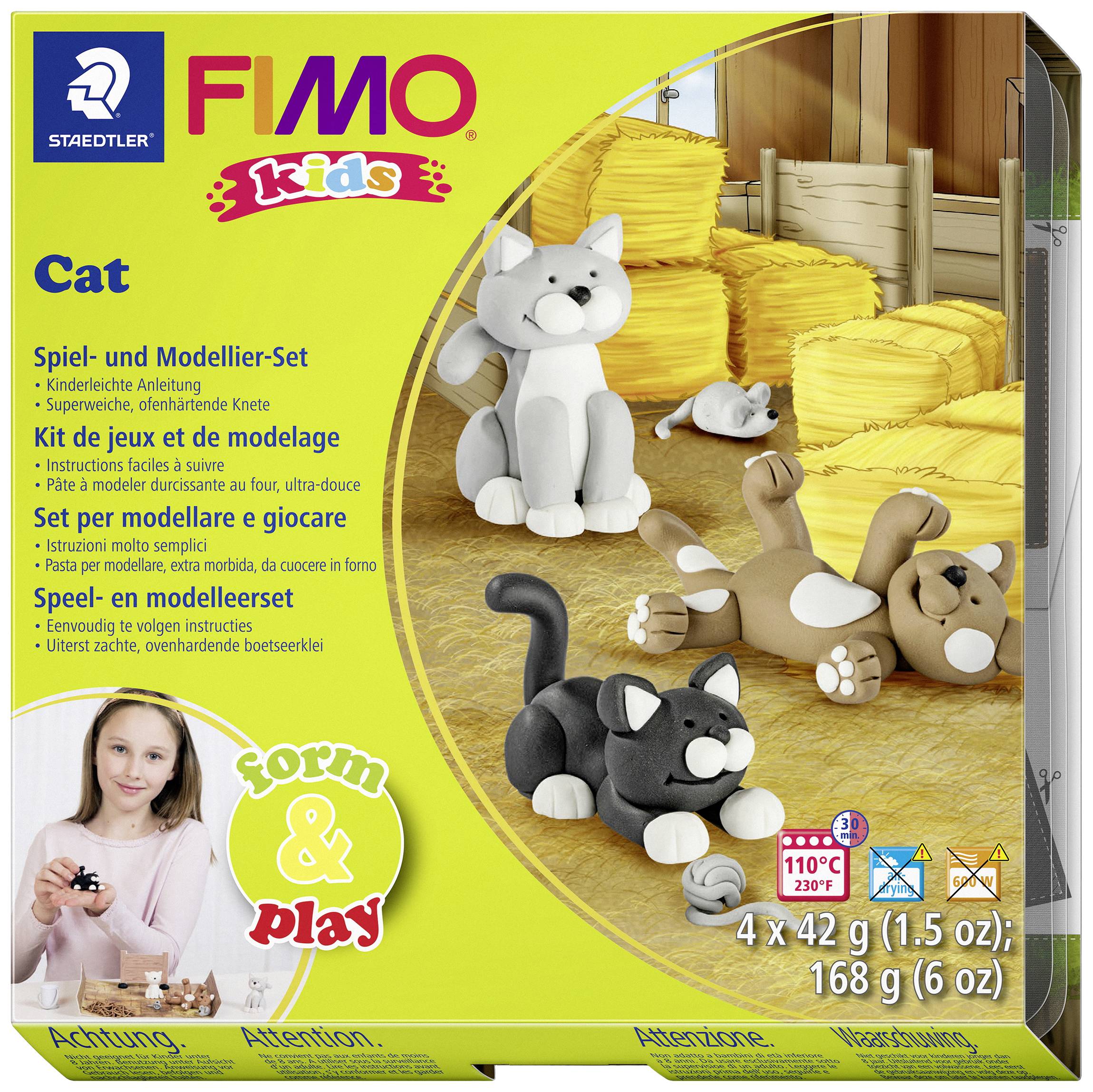 Staedtler FIMO kids 8034 Ofenhärtende Modelliermasse, Set Cat, 8034 16 LY
