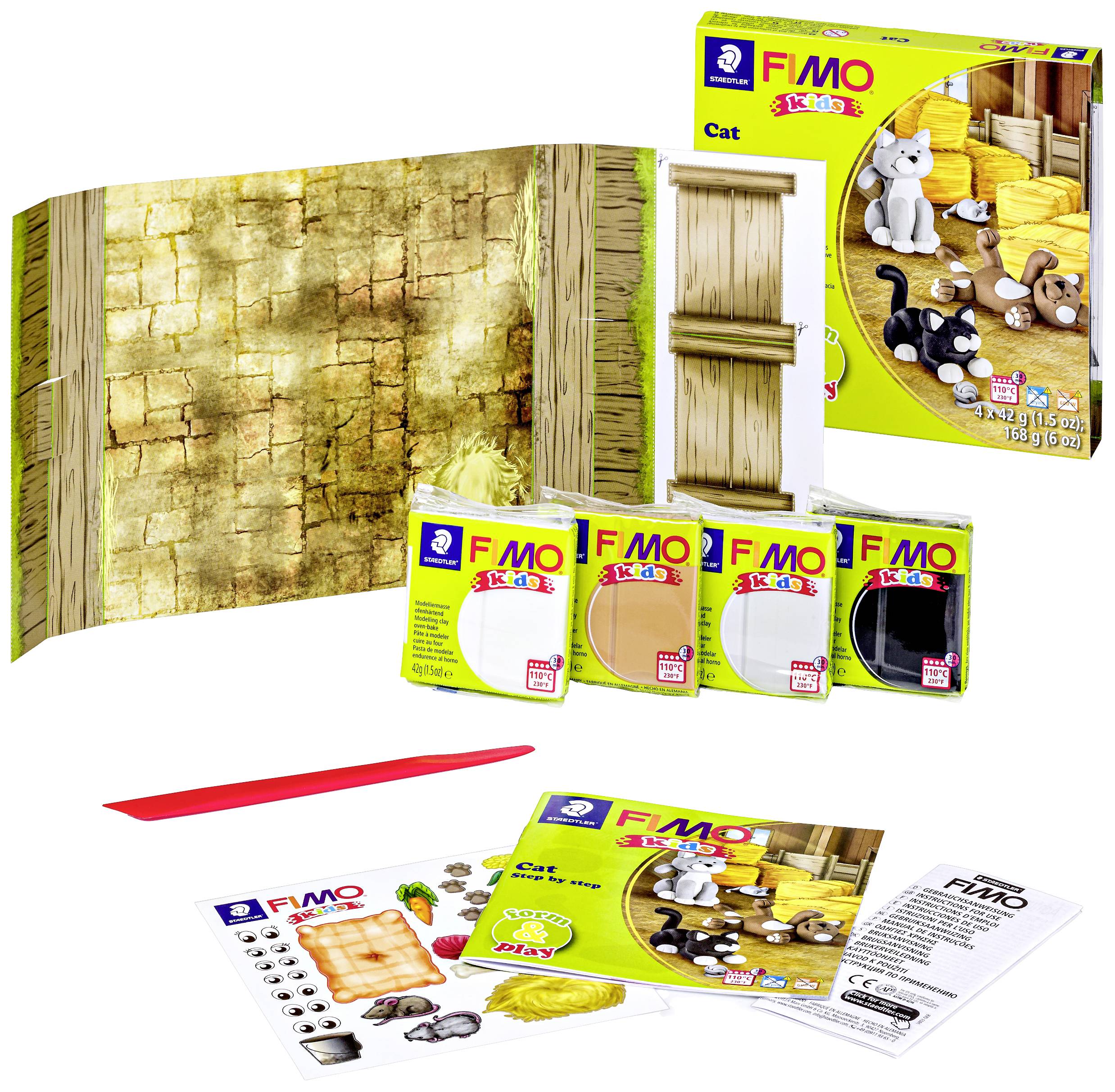 Staedtler FIMO kids 8034 Ofenhärtende Modelliermasse, Set Cat, 8034 16 LY
