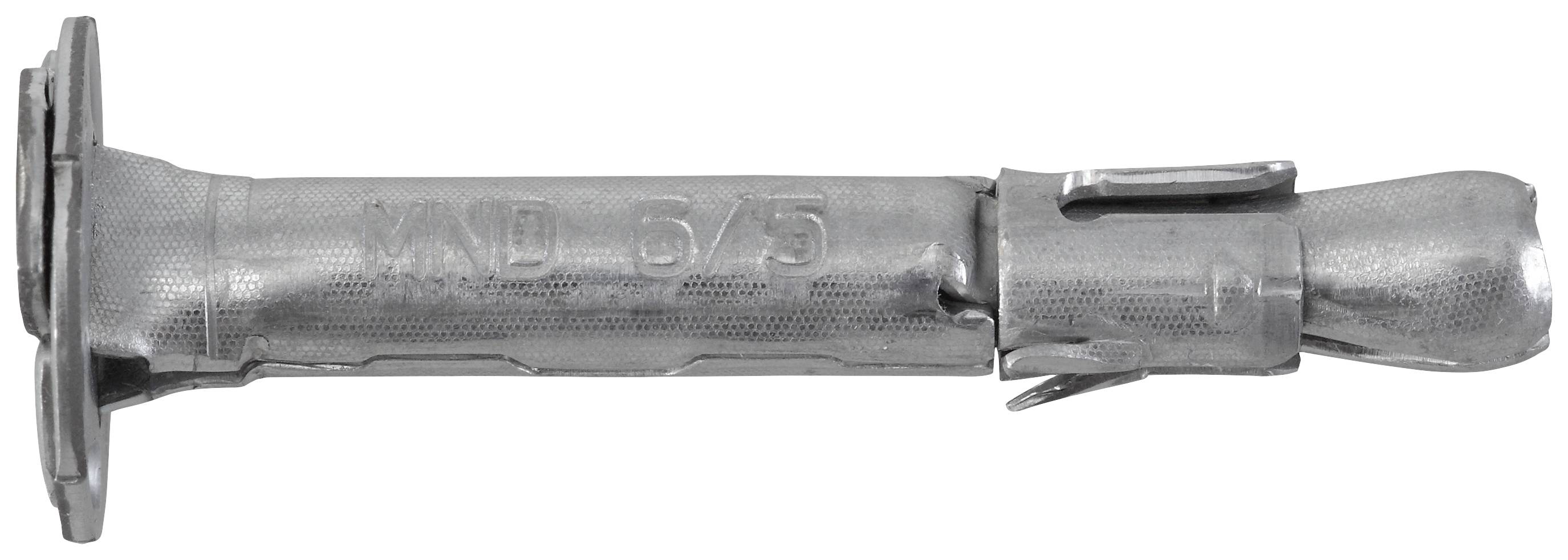 Grauer Metallschwerlastdübel, horizontal. Verwendet zum Befestigen schwerer Objekte an Beton oder festen Materialien.