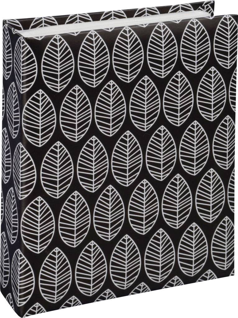 Schwarzer Ordner mit weißem Blättermuster, stehend; dekoratives Design ohne textliche Information.
