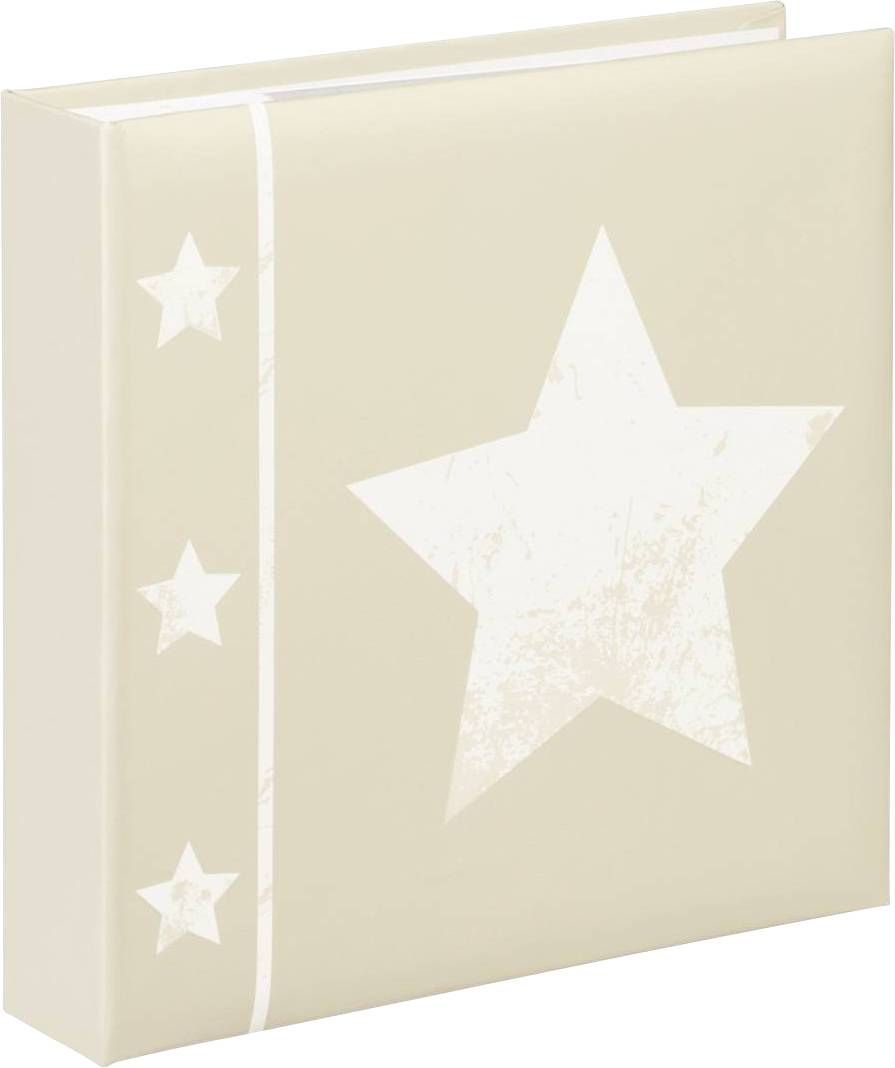 Beige Fotoalbum mit großem weißen Stern auf dem Cover und drei kleineren Sternen am Rand.
