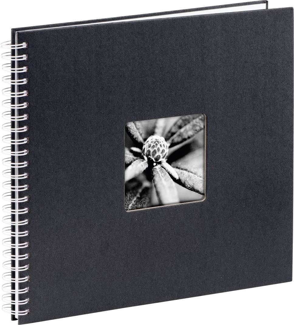 Quadratisches Notizbuch mit schwarzem Einband und ringförmiger Spiralbindung. Ein quadratisches Bild auf dem Cover zeigt eine Pflanze.