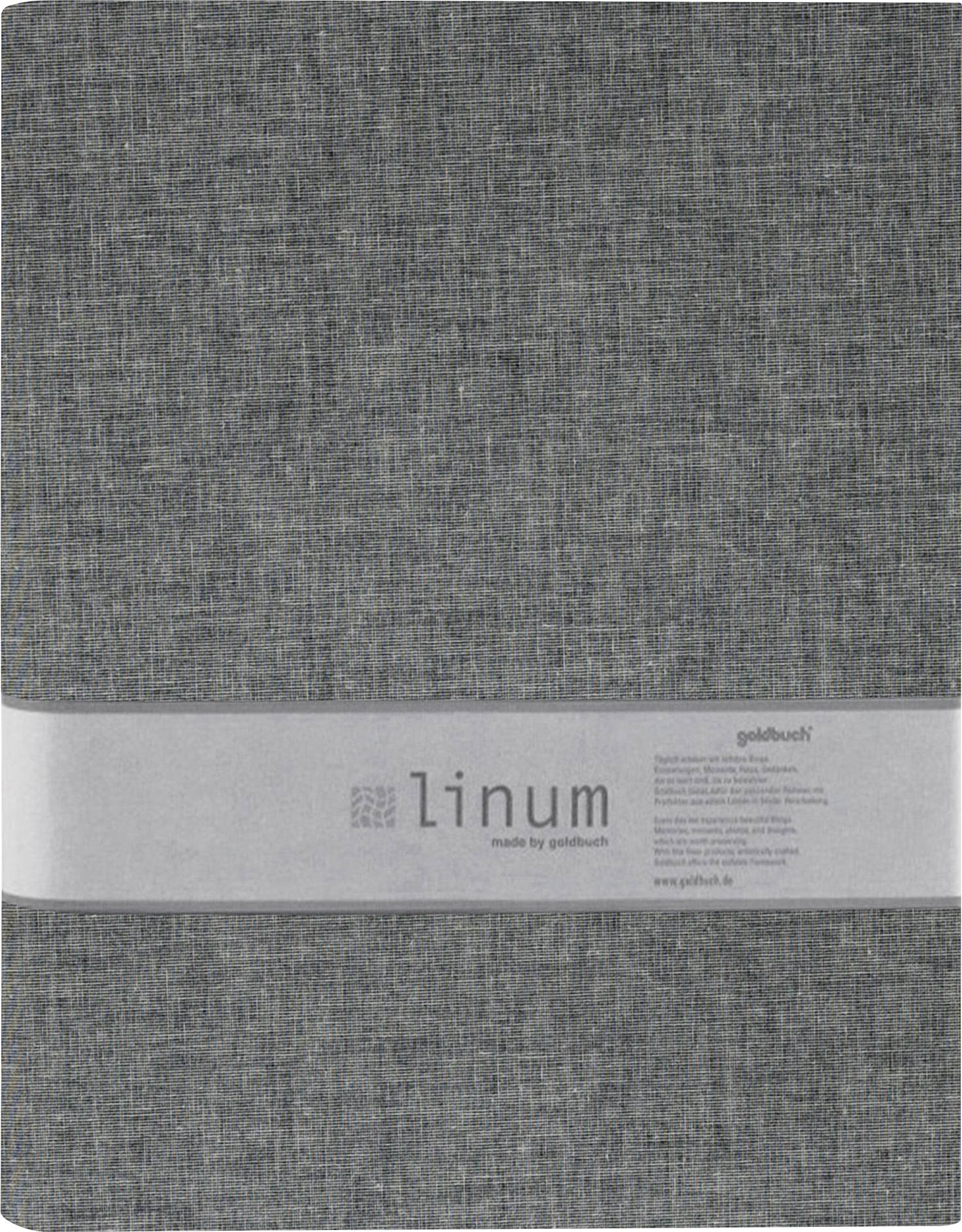 Graues Notizbuch mit Leineneinband. Auf der Banderole steht 'linum made by goldbuch' und die Websiteadresse 'www.goldbuch.de'.