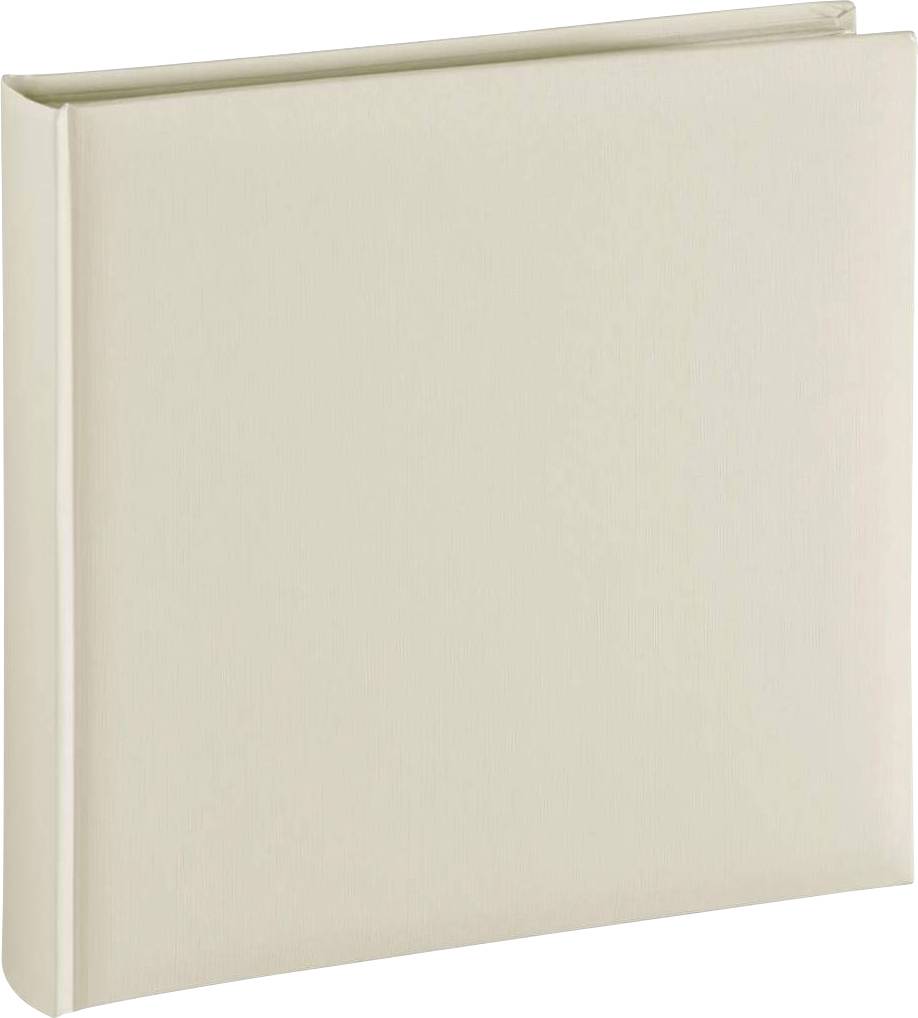 Ein geschlossenes, quadratisches Fotoalbum mit einem cremefarbenen Einband.