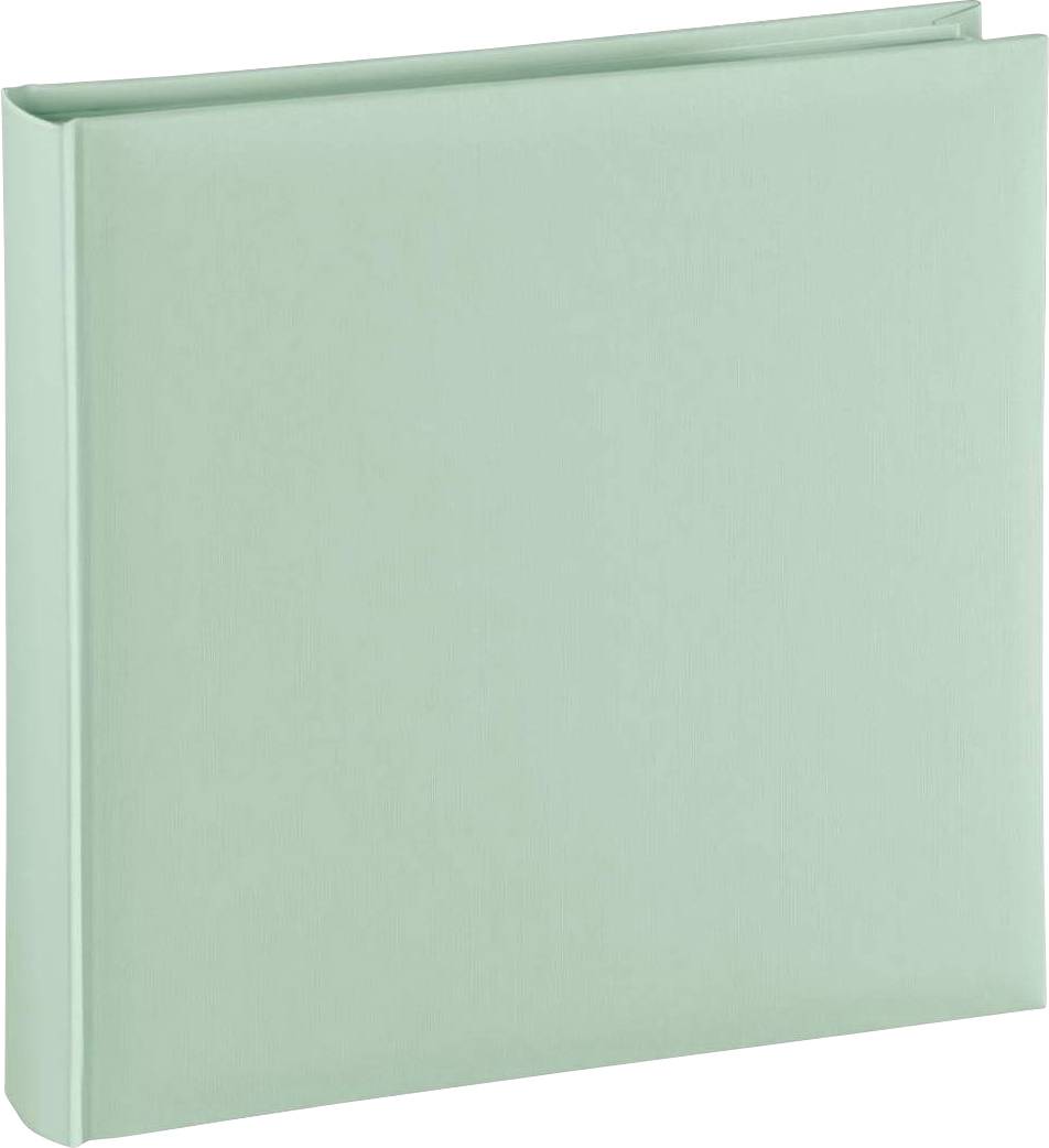 Ein mintgrüner, leerer Ringordner steht aufrecht.