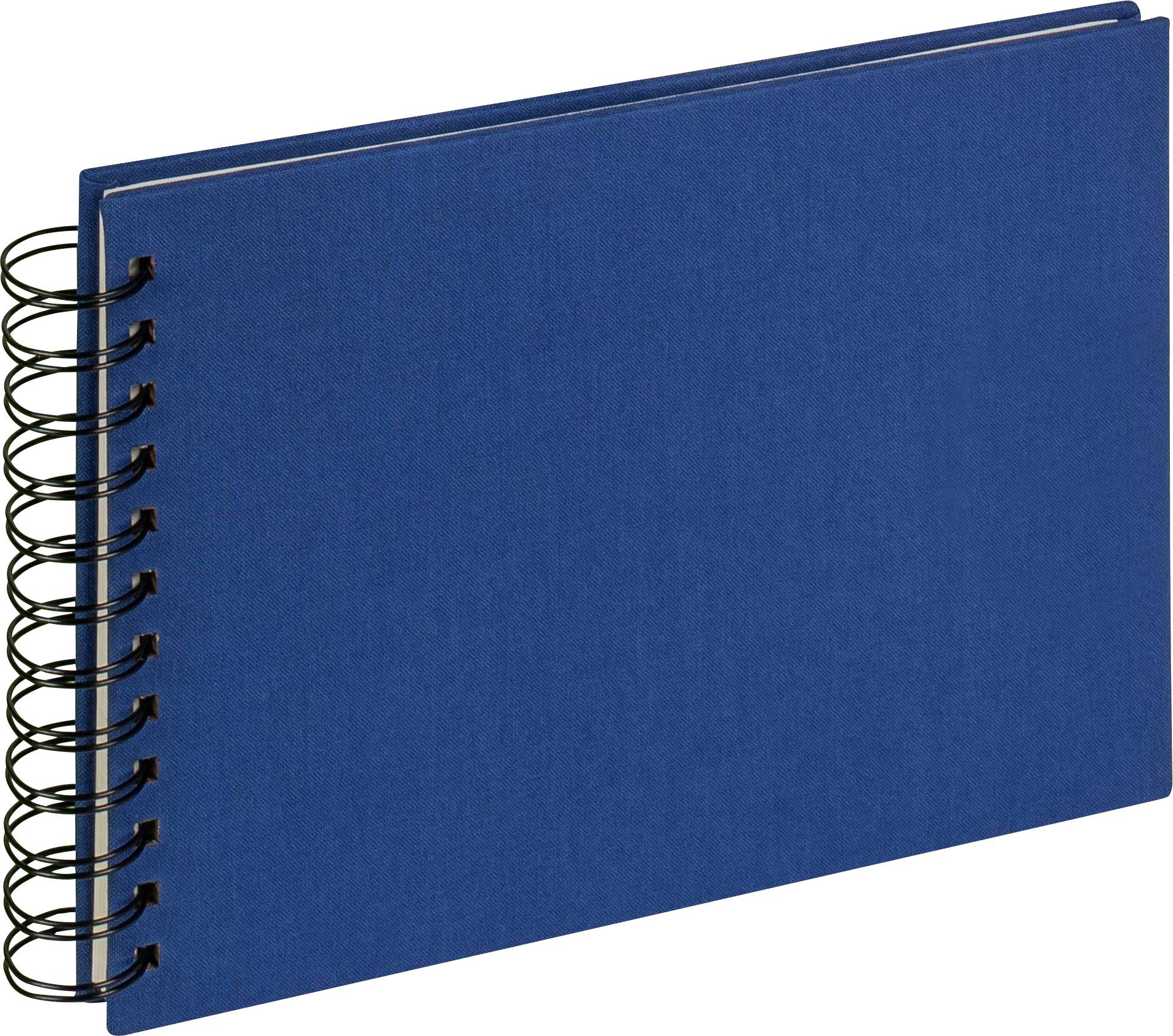 Ein blaues Notizbuch mit Spiralbindung.