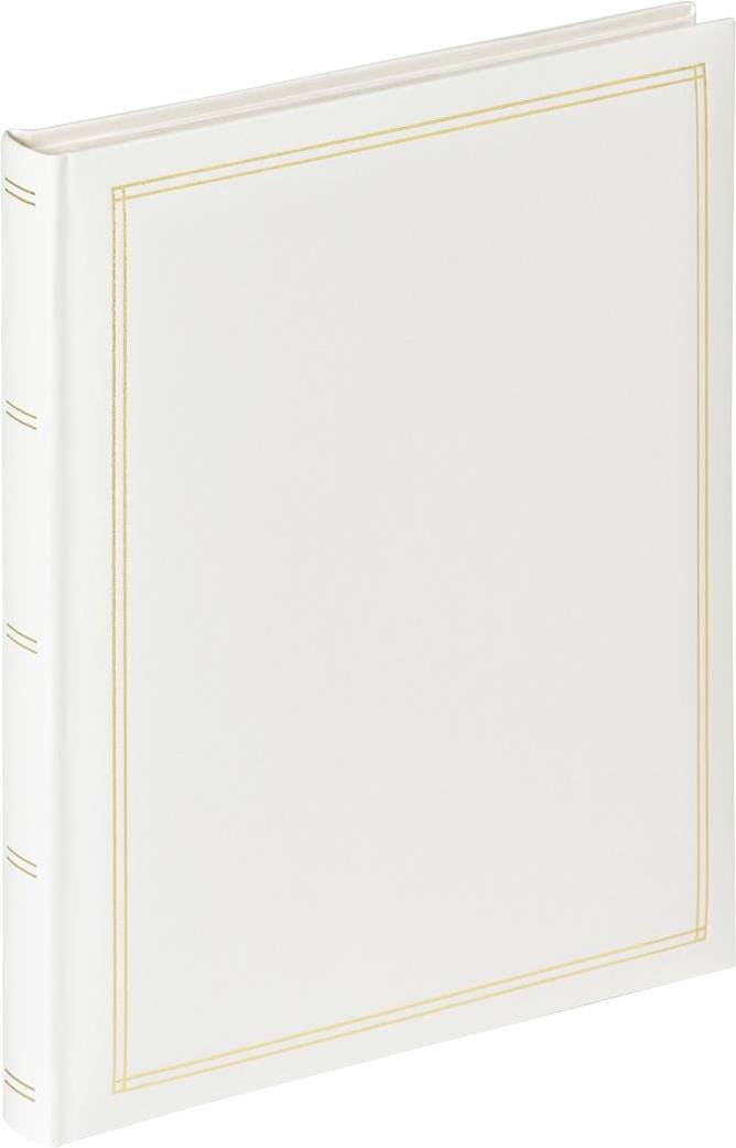 Ein einfaches, weißes Buch mit goldenen Linien auf dem Einband. Es steht aufrecht und ist geschlossen.