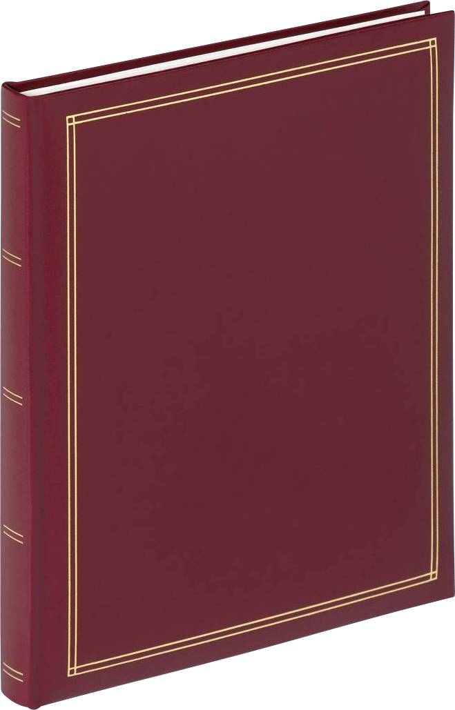 Ein einfaches, rotes Buch mit goldenen Linien auf dem Einband.