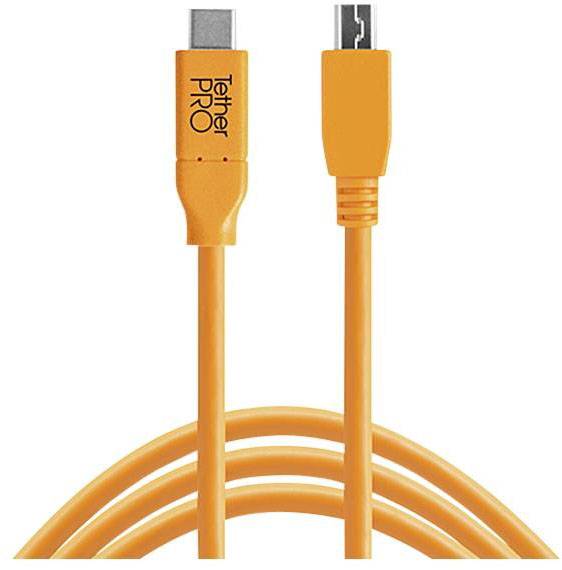 Orangefarbenes USB-Kabel mit der Aufschrift 'Tether Pro'.