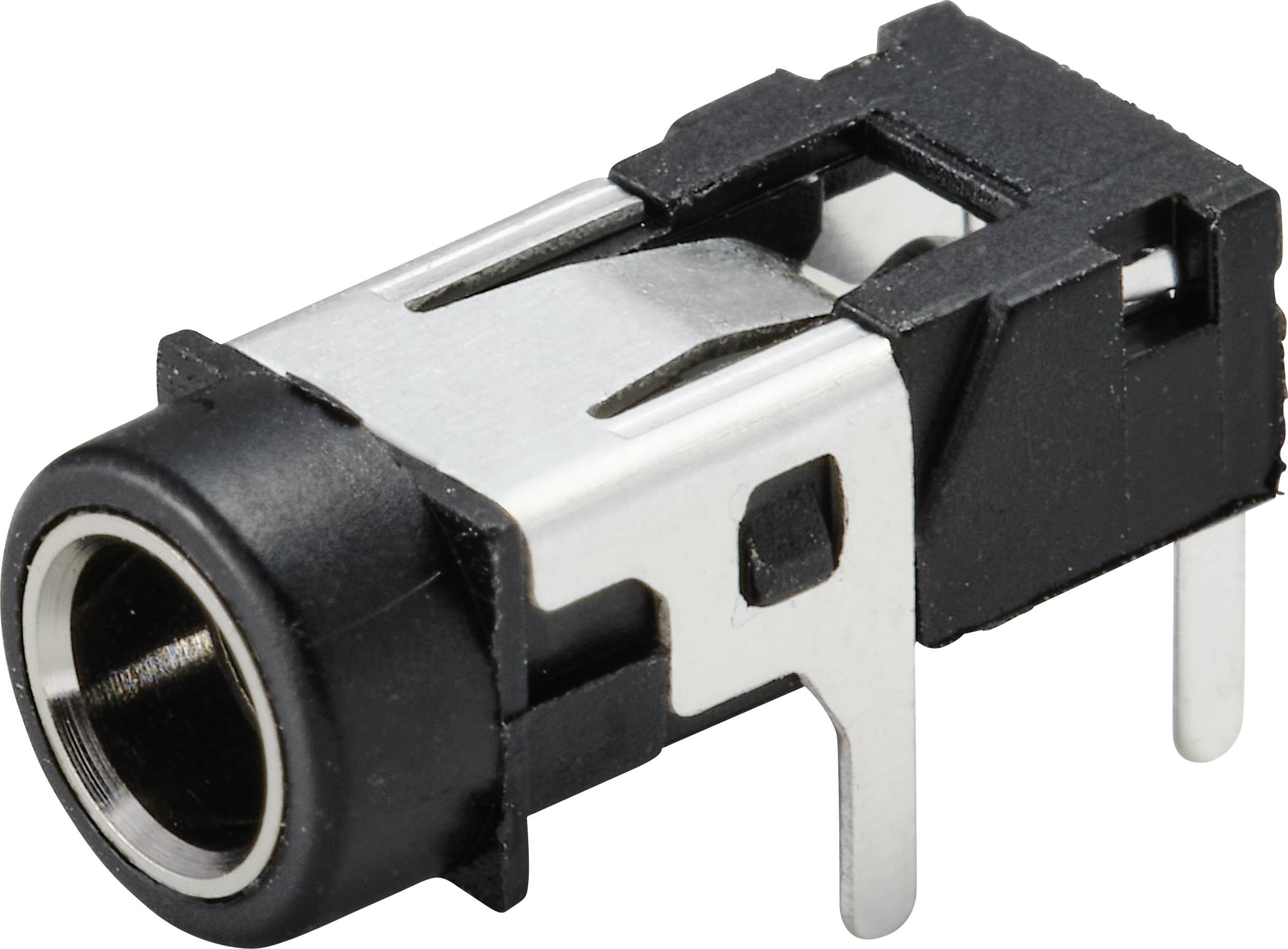Schwarze und silberne Audio-Buchse zum Einstecken von Klinkensteckern, geeignet für elektronische Geräte.