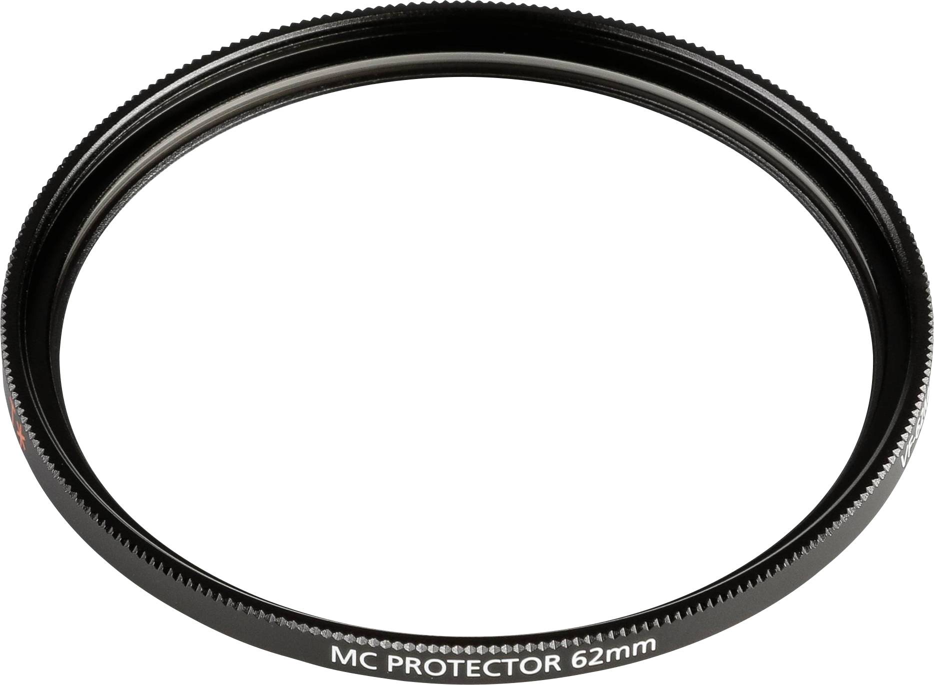 Ein schwarz gerahmter Kamerafilter mit der Aufschrift 'MC PROTECTOR 62mm', der zum Schutz von Kameraobjektiven dient.