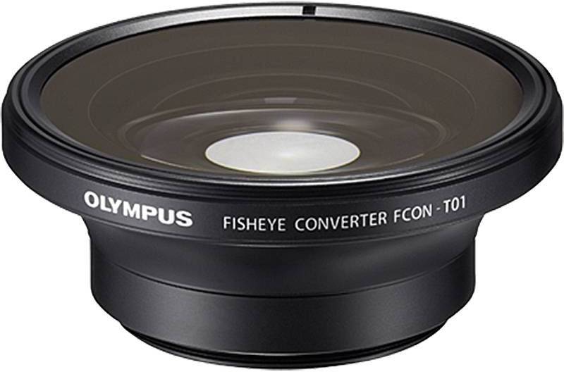 Olympus Fisheye-Konverter FCON-T01 in Nahaufnahme. Geeignet für spezielle Weitwinkelaufnahmen. Schwarzes, rundes Design.