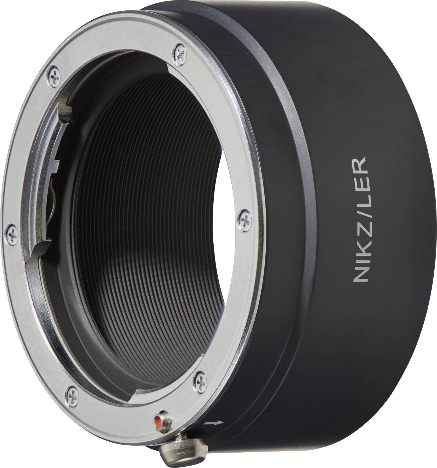 Adapterring für Kameraobjektive, Aufschrift 'NIKZ/LER', schwarz-silbernes Design, ermöglicht die Verbindung verschiedener Objektivtypen.