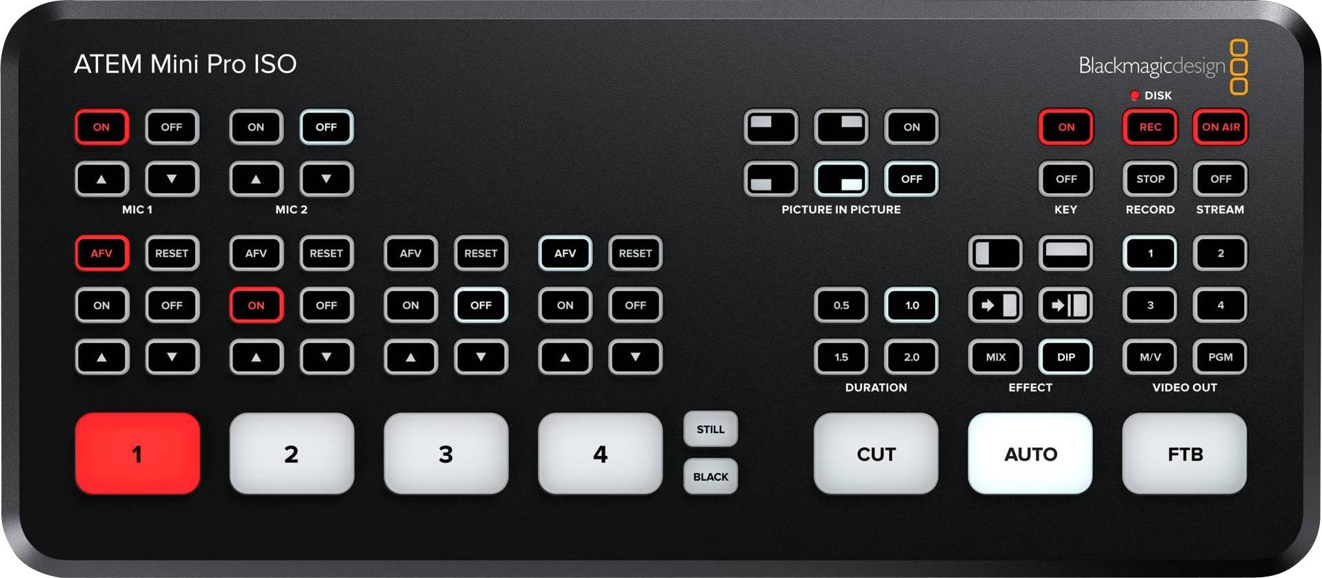 Blackmagic ATEM mini Pro ISO, 2K Ultra HD, 1280 x 720,1920 x 1080 Pixel, 720p,1080i,1080p, 60 fps, 10,100,1000 Mbit/s, 10/100/1000Base-T(X)