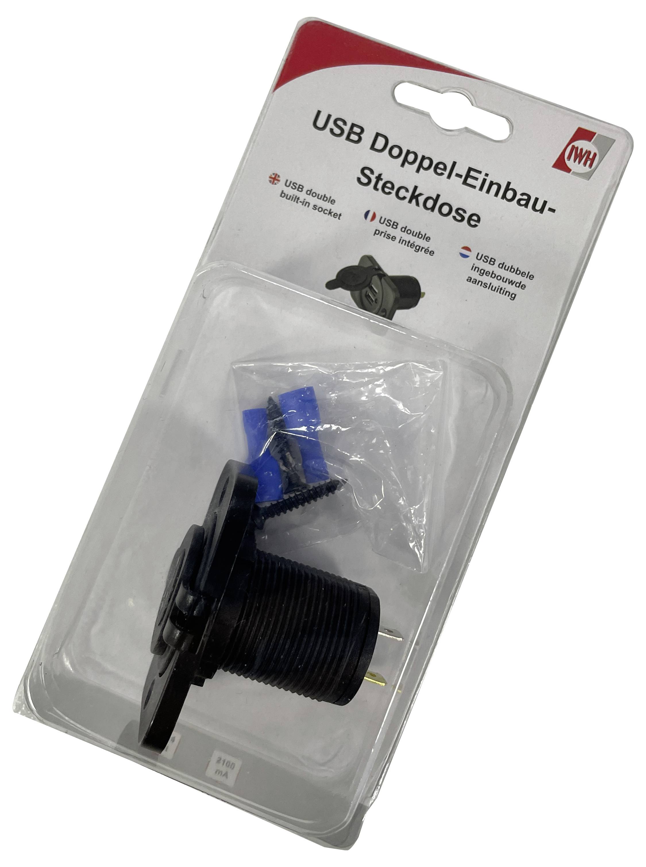 IWH USB Doppel-Einbau-Steckdose 12/24 Volt 21100mA Belastbarkeit Strom max.=2.0A 12 oder 24 V/DC