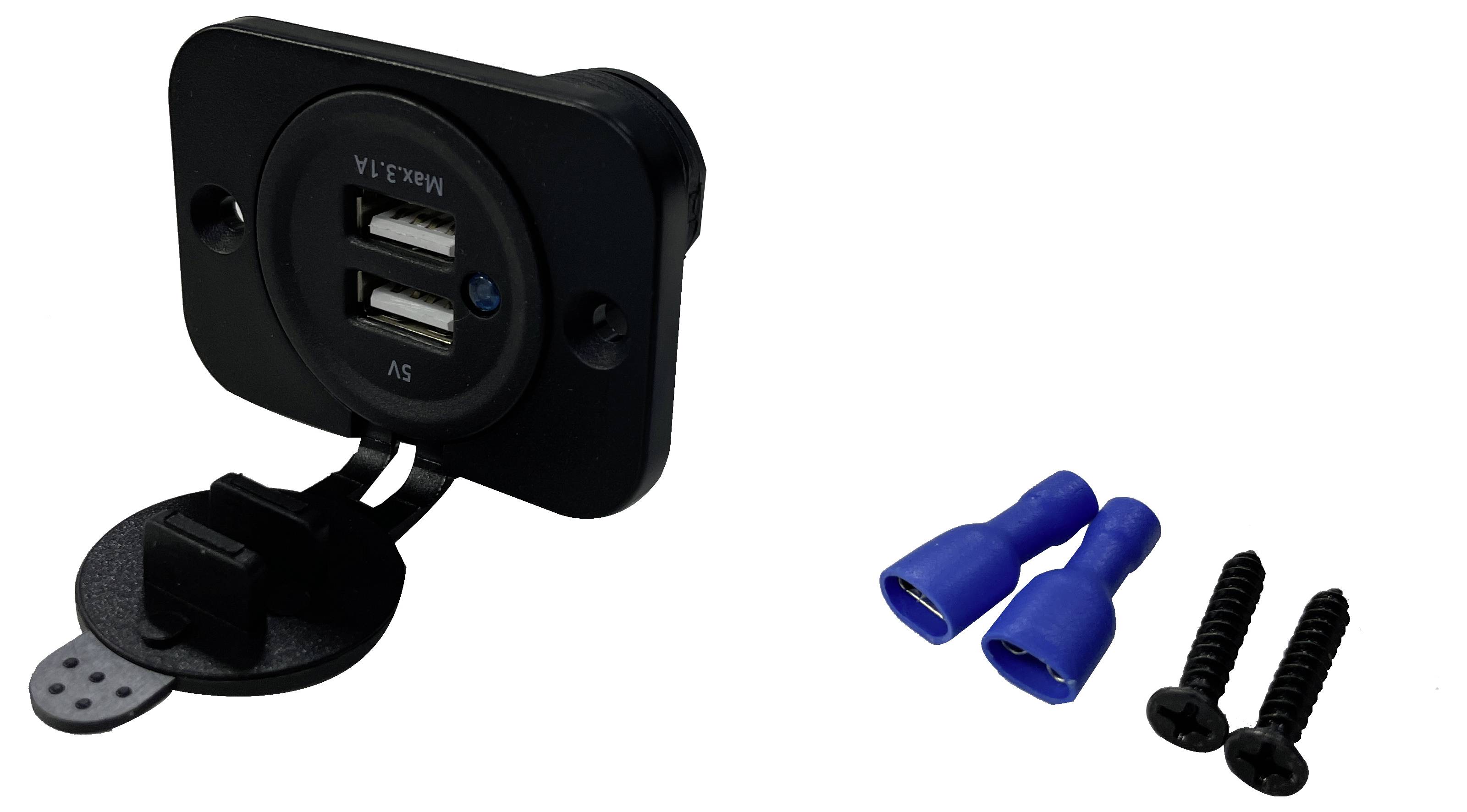 IWH USB Doppel-Einbau-Steckdose 12/24 Volt 21100mA Belastbarkeit Strom max.=2.0A 12 oder 24 V/DC