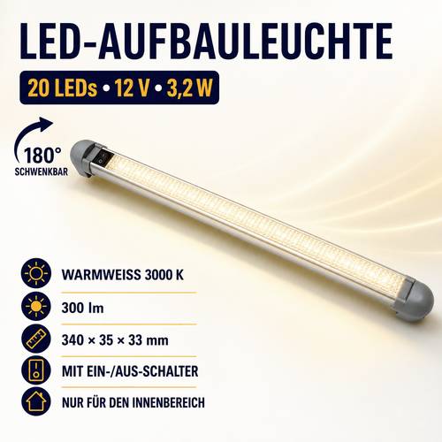 IWH LED Innenraumleuchte 19301 LED 12 V (L x B x H) 340 x 33 x 35 mm Schwenkbar