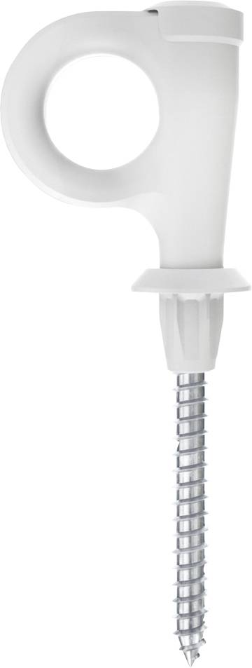 Ein weißer Dübel mit ergonomischem Griff und silberner Schraube, entworfen zum einfachen Eindrehen in Wände oder Böden.