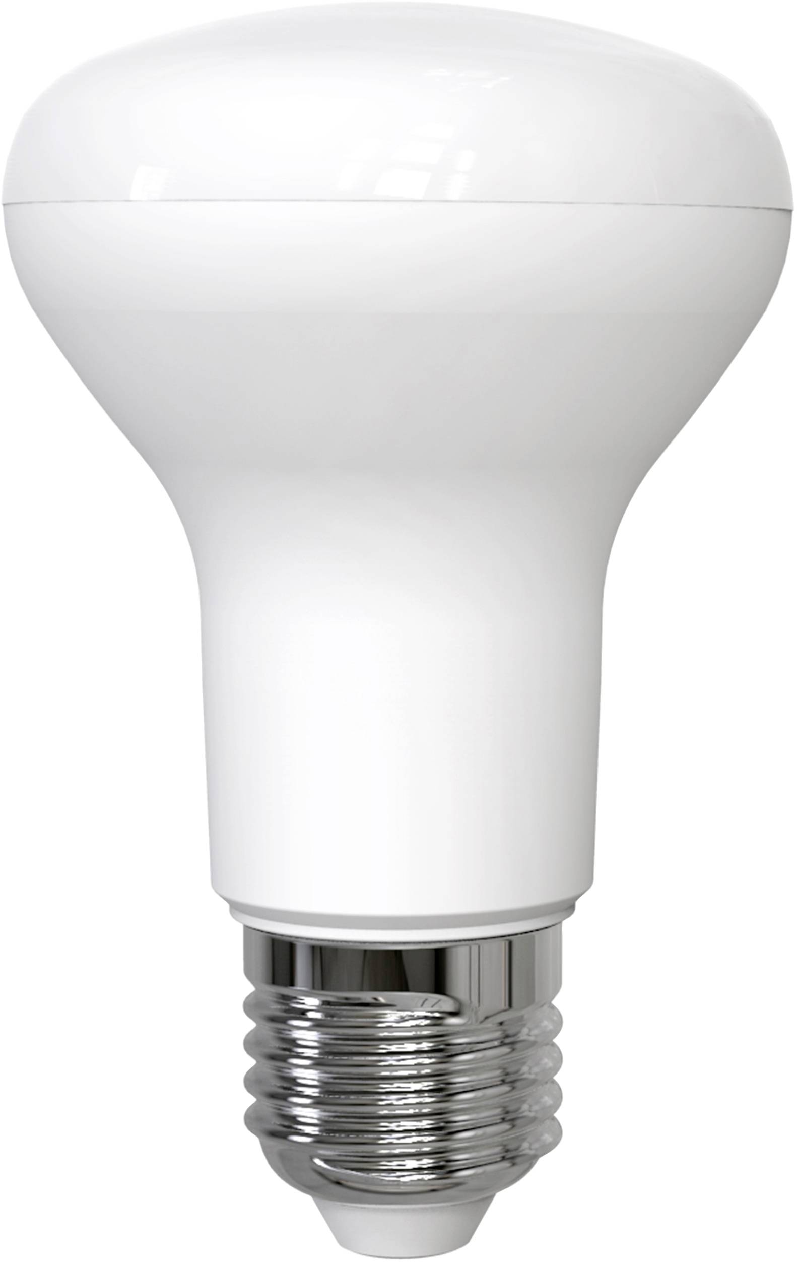 Eine weiße LED-Glühbirne mit Schraubgewinde, dargestellt vor einem neutralen Hintergrund.