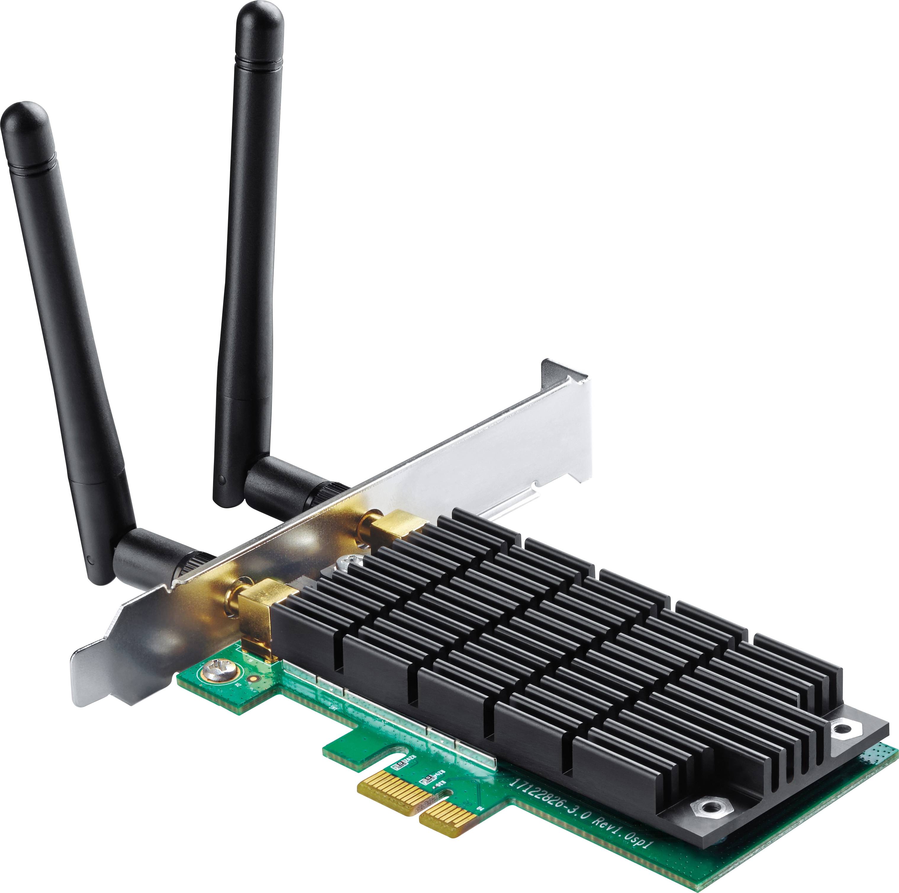 WLAN-Karte mit zwei Antennen und Kühlkörper, geeignet für die Installation in einem Computer-Motherboard zur drahtlosen Netzwerkverbindung.