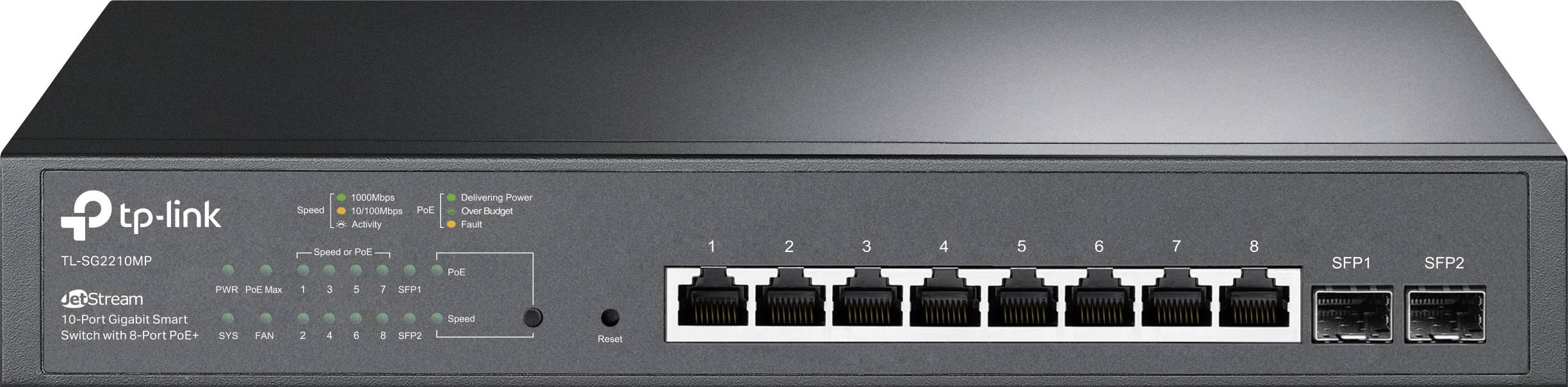 TP-LINK JetStream TL-SG2210MP Netzwerk Switch 8 + 2 Port 10 / 100 / 1000 MBit/s PoE-Funktion