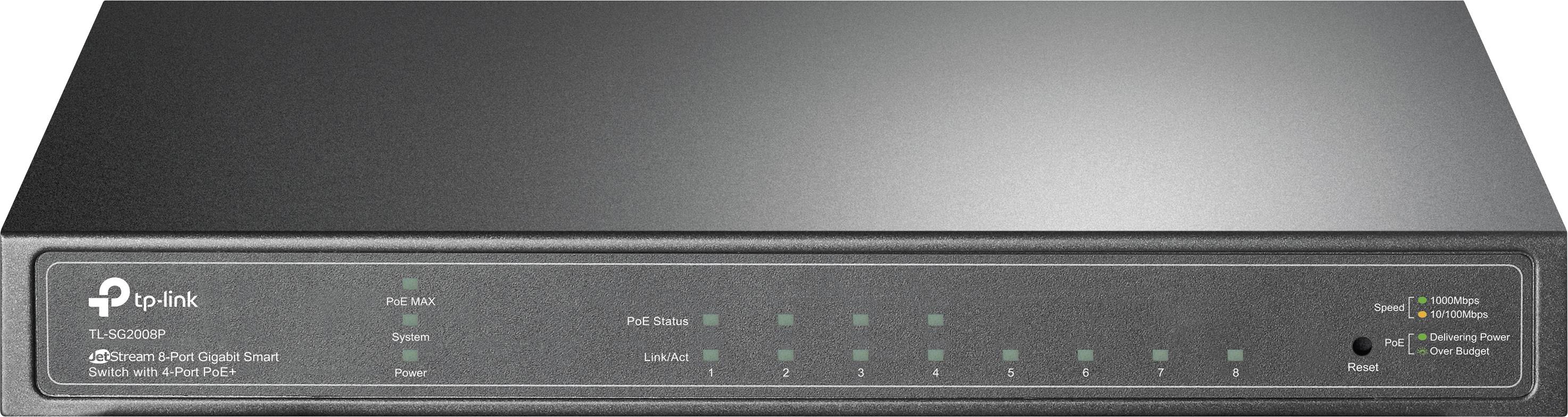 TP-LINK JetStream TL-SG2008P - V1 Netzwerk Switch 4x4 Port 10 / 100 / 1000 MBit/s PoE-Funktion