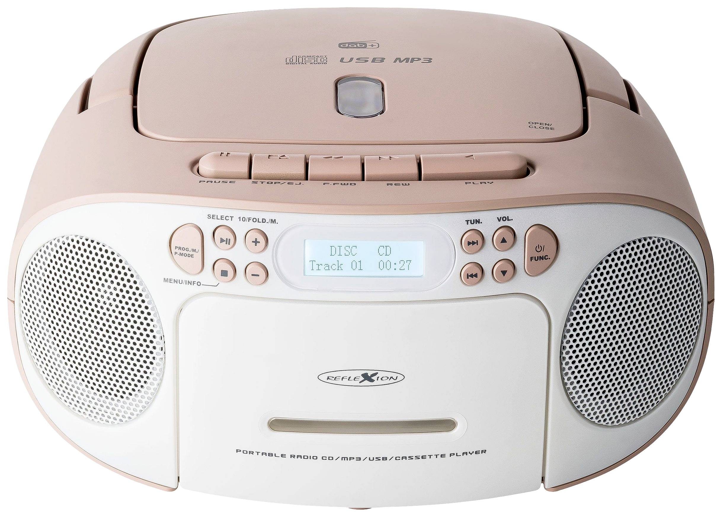 Reflexion CD-Radio DAB+, DAB, UKW AUX, CD, Kassette, USB Weiß, Pink