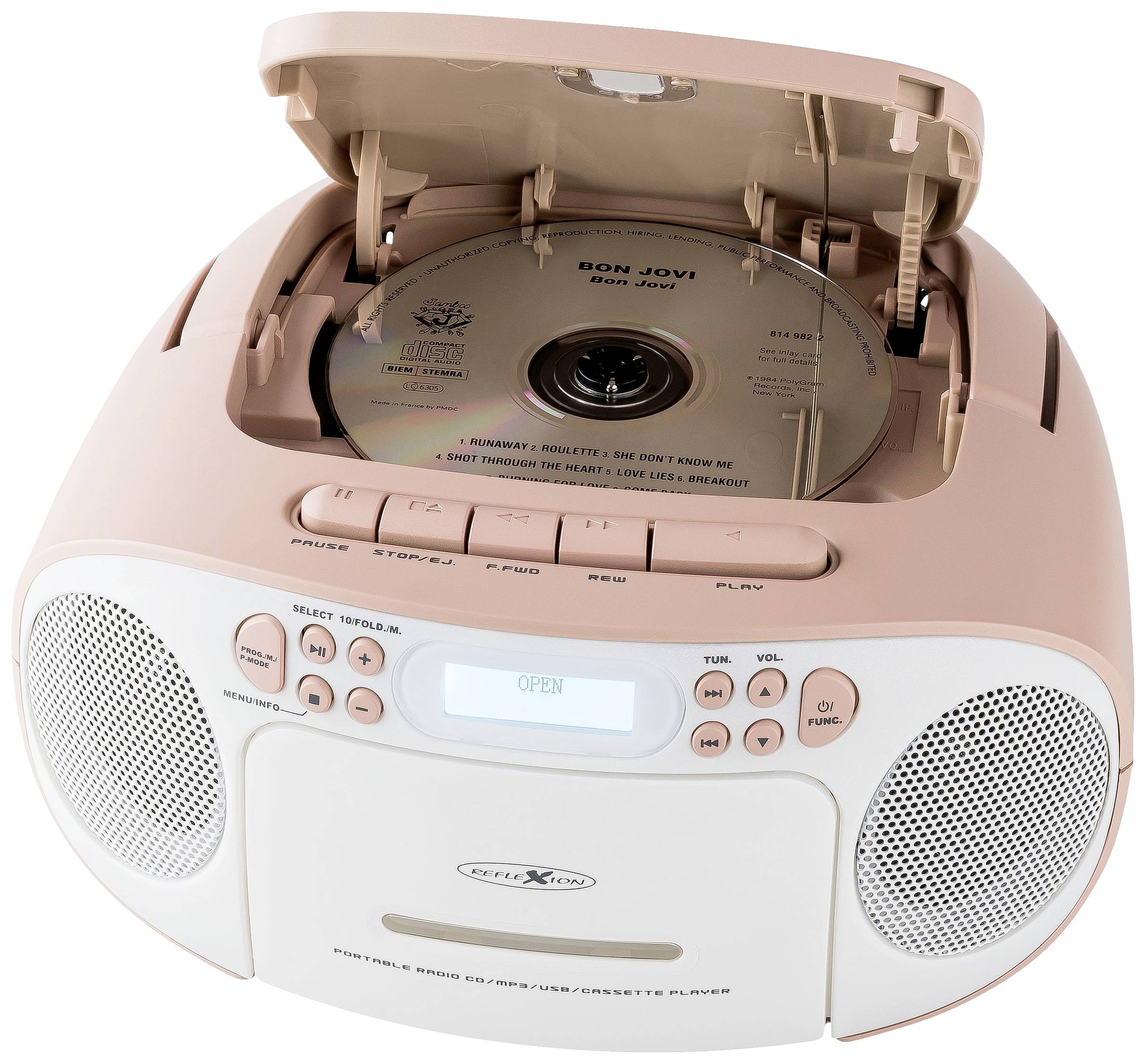 Reflexion CD-Radio DAB+, DAB, UKW AUX, CD, Kassette, USB Weiß, Pink
