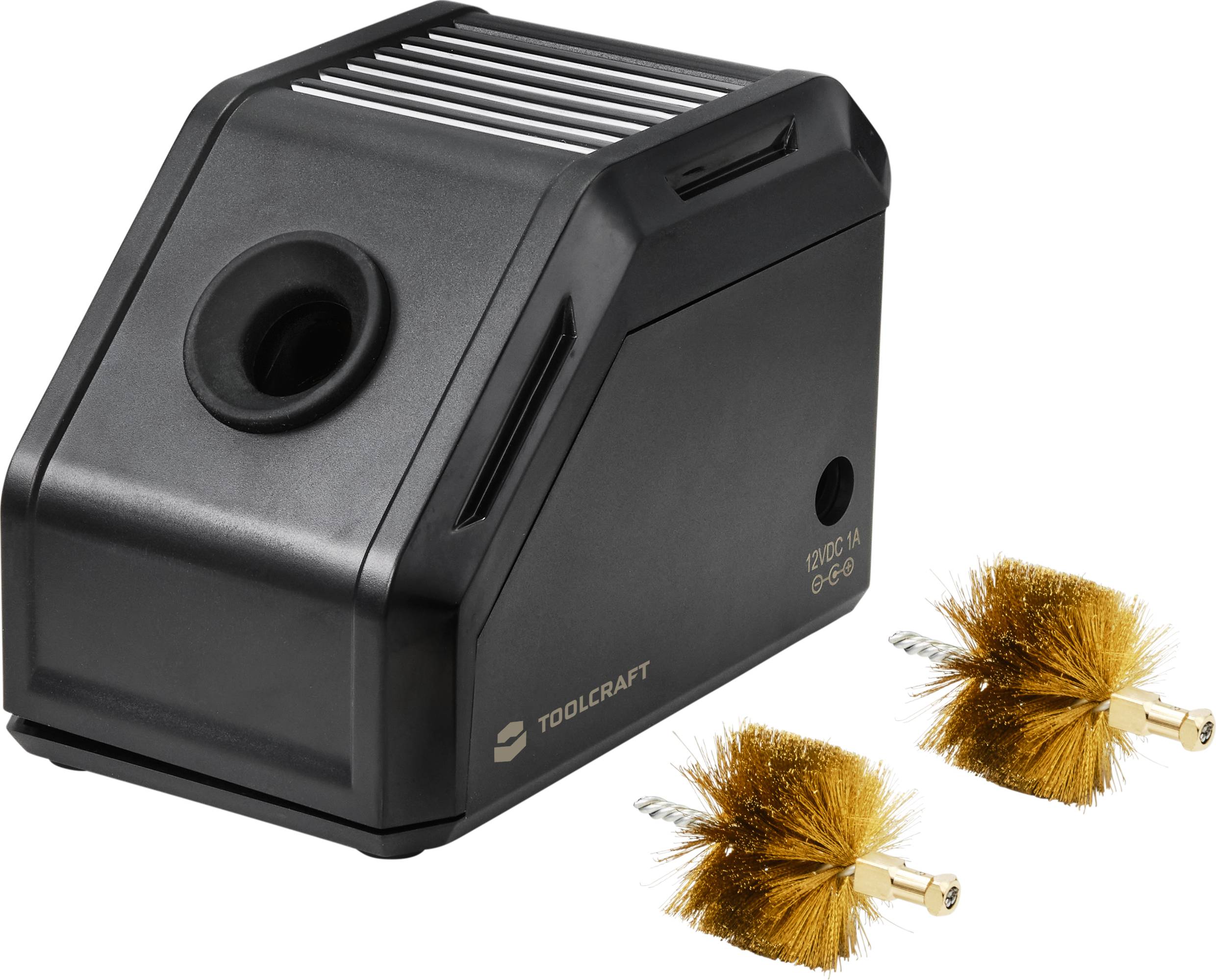 Werkzeugreinigungsgerät mit zwei Bürstenaufsätzen, die zur Reinigung und Wartung von Werkzeugen eingesetzt werden können. Geeignet für professionelle Werkstattumgebungen.