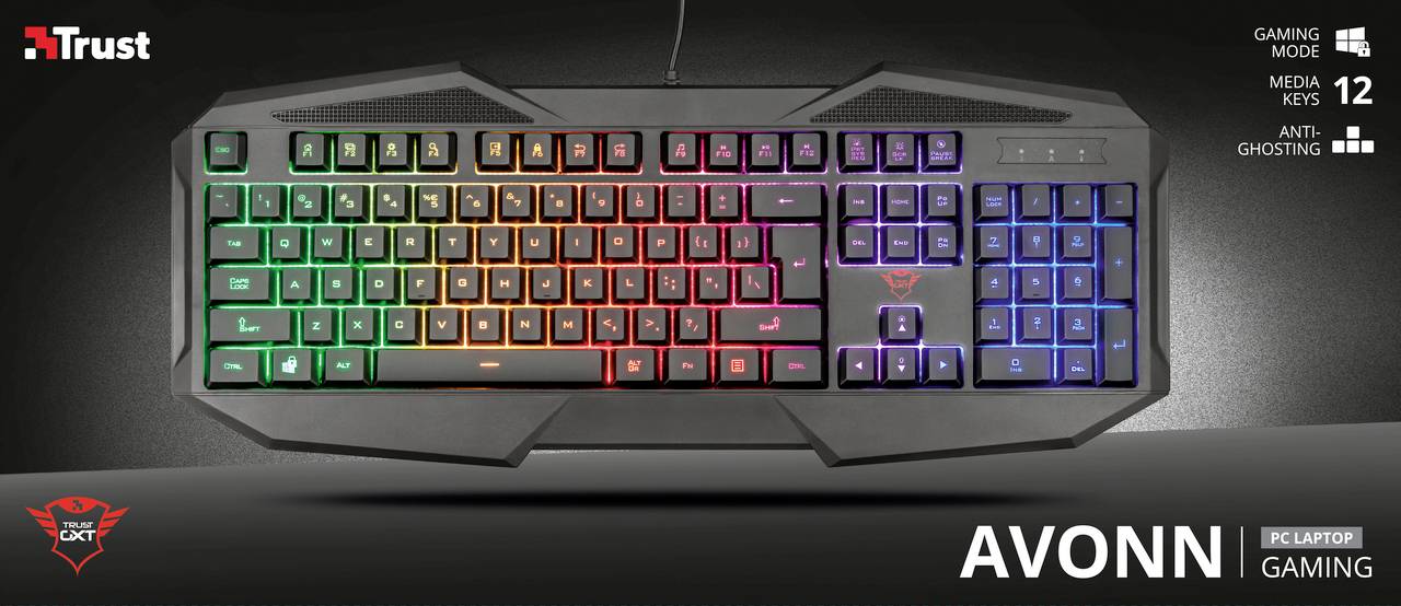 Trust GXT830RW AVONN Kabelgebunden Gaming-Tastatur Deutsch, QWERTZ Schwarz Beleuchtet, mit numerischer Tastatur, Multimediatasten