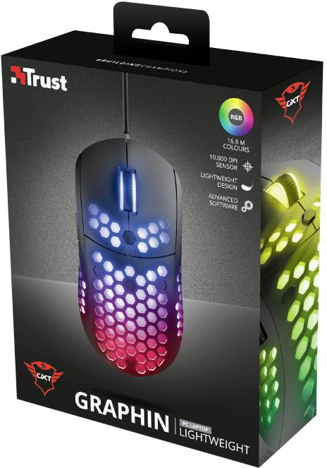 Trust GXT960 graphin lightweight Maus USB Schwarz 6 Tasten 200 dpi, 10000 dpi Beleuchtet