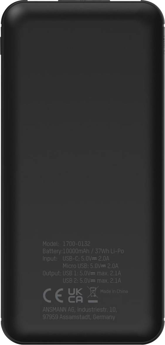 Ansmann PB212 Powerbank 10000 mAh Smart IC LiPo Micro USB, USB-C®, USB Schwarz Statusanzeige