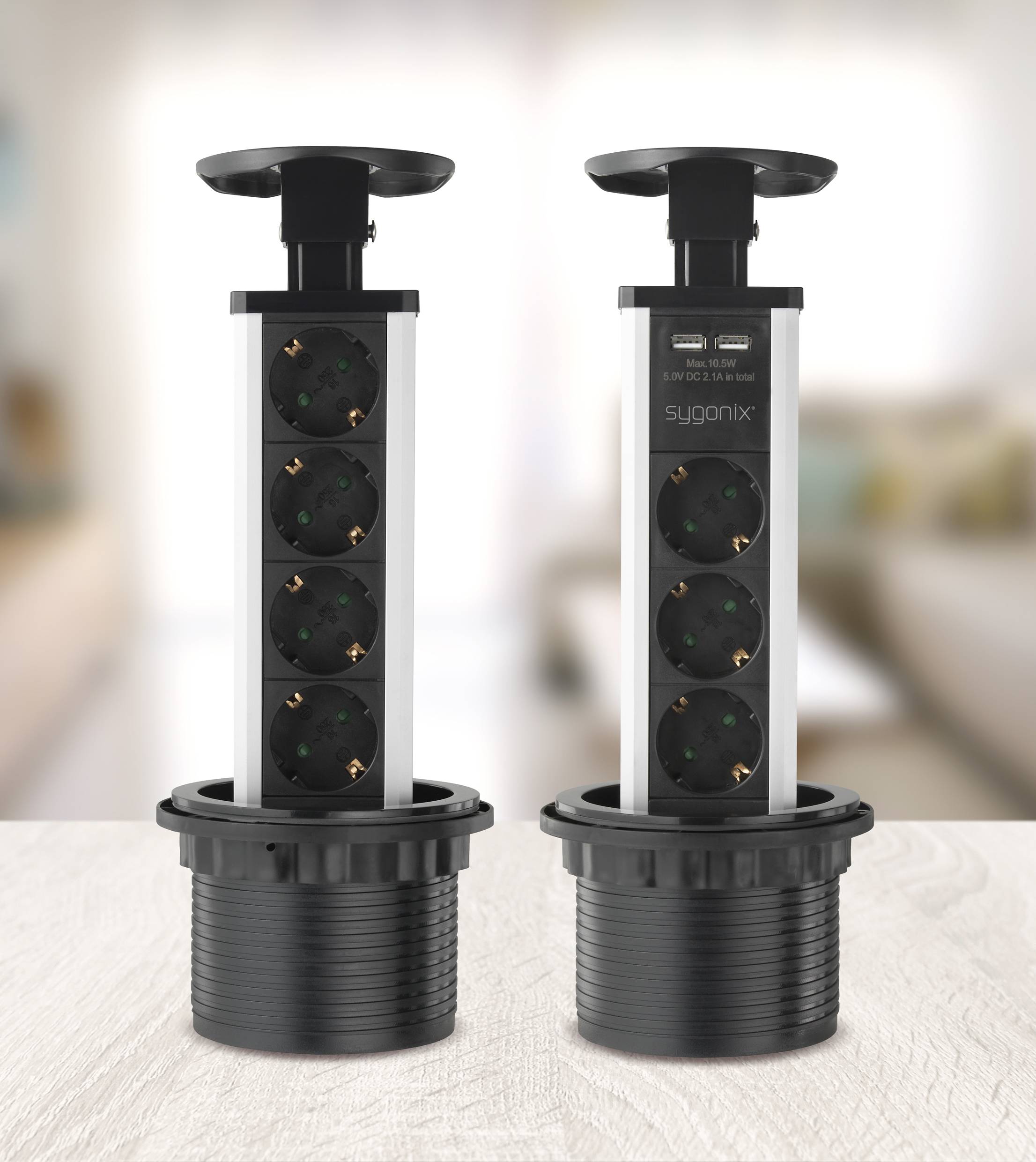 Sygonix SY-4737792 Steckdosenturm Schwarz, Silber Schutzkontakt 1St.