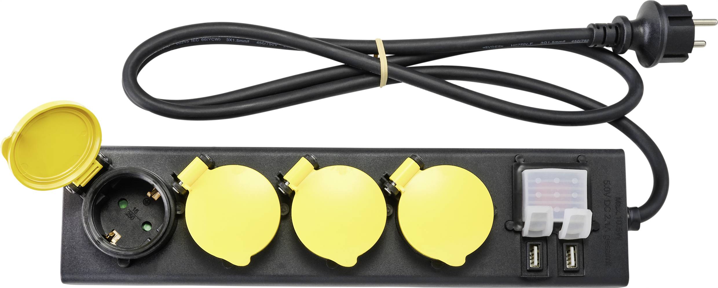 Sygonix RF-4737806 Steckdosenleiste mit Schalter Schwarz, Gelb Schutzkontakt 1St.