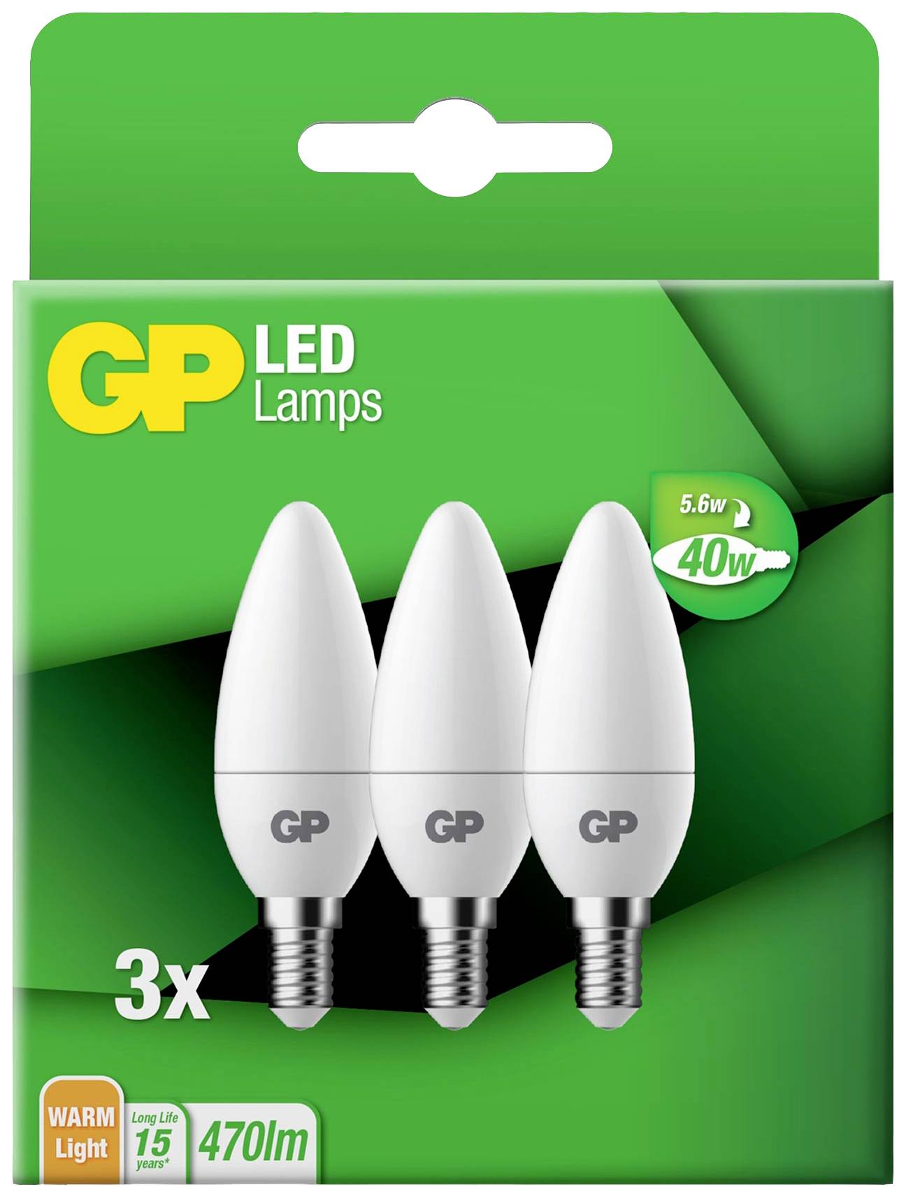 GP GPCNLE14STD823C3 LED EEK F (A - G) E14 Kerzenform 5.6 W = 40 W Warmweiß (Ø x L) 35 mm x 107 mm 3 St.