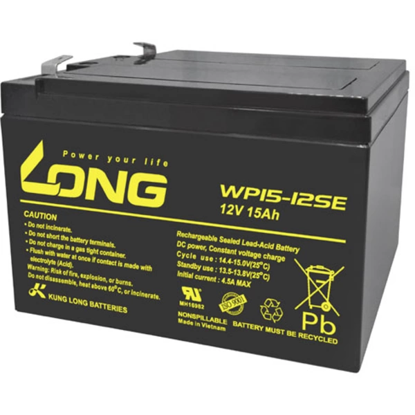 Long WP15-12SE WP15-12SE Bleiakku 12V 15Ah Blei-Vlies (AGM) (B x H x T) 151 x 103 x 99mm Flachstecker 6.35mm Zyklenfest, Geringe Long WP15-12SE WP15-12SE Bleiakku 12V 15Ah Blei-Vlies (AGM) (B x H x T) 151 x 103 x 99mm Flachstecker 6.35mm Zyklenfest, Geringe