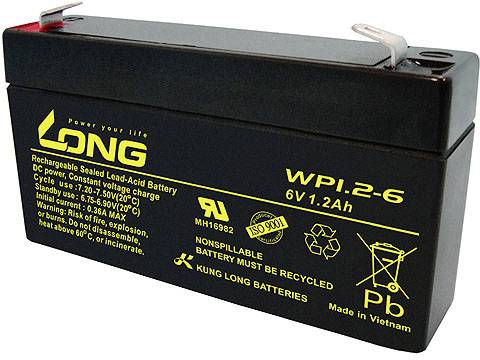 Long WP1.2-6 WP1.2-6 Bleiakku 6V 1.2Ah Blei-Vlies (AGM) (B x H x T) 97 x 57 x 25mm Flachstecker 4.8mm Geringe Selbstentladung
