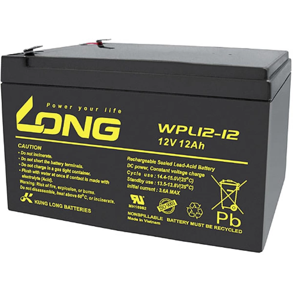Long WPL12-12 WPL12-12 Bleiakku 12V 12Ah Blei-Vlies (AGM) (B x H x T) 151 x 93 x 98mm Flachstecker 6.35mm Geringe Selbstentladung Long WPL12-12 WPL12-12 Bleiakku 12V 12Ah Blei-Vlies (AGM) (B x H x T) 151 x 93 x 98mm Flachstecker 6.35mm Geringe Selbstentladung