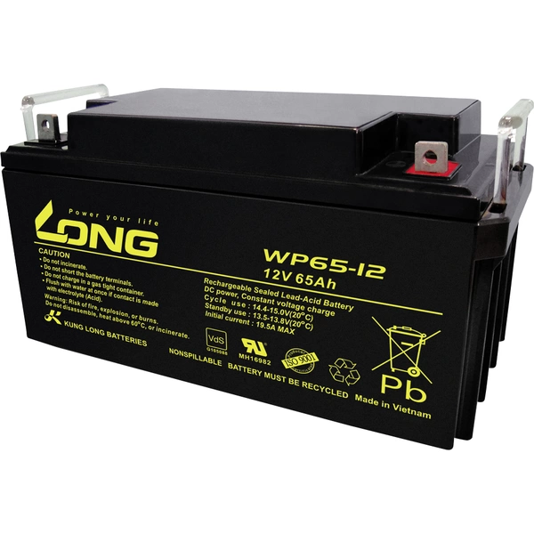 Long WP65-12 WP65-12 Bleiakku 12 V 65 Ah Blei-Vlies (AGM) (B x H x T) 350 x 174 x 166 mm M6-Schraub Long WP65-12 WP65-12 Bleiakku 12 V 65 Ah Blei-Vlies (AGM) (B x H x T) 350 x 174 x 166 mm M6-Schraub