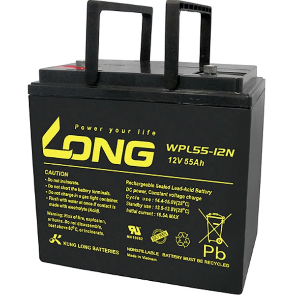 Long WPL55-12 WPL55-12 Bleiakku 12 V 55 Ah Blei-Vlies (AGM) (B x H x T) 226 x 214 x 135 mm M6-Schra Long WPL55-12 WPL55-12 Bleiakku 12 V 55 Ah Blei-Vlies (AGM) (B x H x T) 226 x 214 x 135 mm M6-Schra