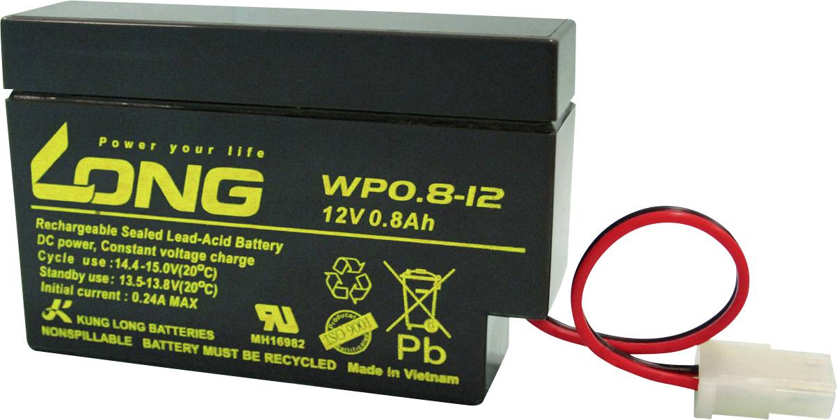 Long WP0.8-12 WP0.8-12 Bleiakku 12 V 0.8 Ah Blei-Vlies (AGM) (B x H x T) 96 x 62 x 25 mm AMP-Buchse