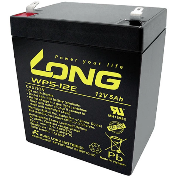 Long WP5-12E WP5-12E Bleiakku 12 V 5 Ah Blei-Vlies (AGM) (B x H x T) 90 x 107 x 70 mm Flachstecker Long WP5-12E WP5-12E Bleiakku 12 V 5 Ah Blei-Vlies (AGM) (B x H x T) 90 x 107 x 70 mm Flachstecker