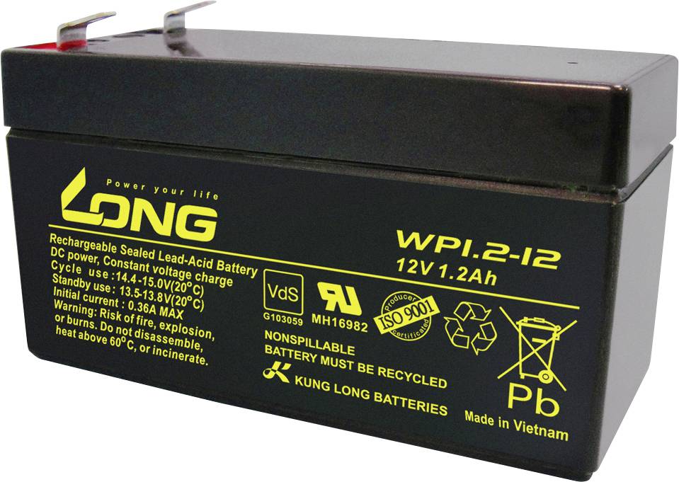 Long WP1.2-12 WP1.2-12 Bleiakku 12 V 1.2 Ah Blei-Vlies (AGM) (B x H x T) 97 x 59 x 43 mm Flachsteck