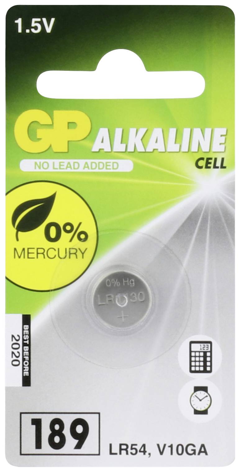 1.5V GP Alkaline Cell Batterie, kein Blei, 0% Quecksilber, Modell LR54, V10GA, geeignet für Uhren und Taschenrechner, besten vor 2020.