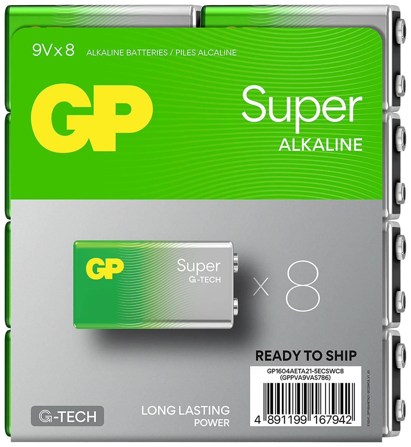 GP Super 9V Block-Batterie Alkali-Mangan 9V 8St.