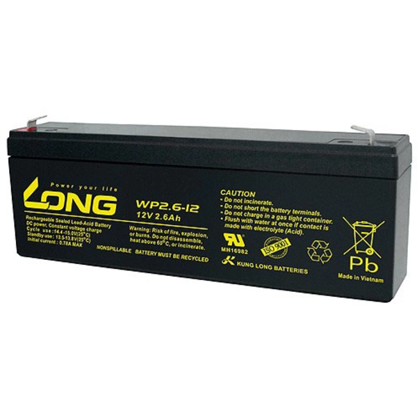 Long WP2.6-12 WP2.6-12 Bleiakku 12 V 2.6 Ah Blei-Vlies (AGM) (B x H x T) 178 x 66 x 35 mm Flachstec Long WP2.6-12 WP2.6-12 Bleiakku 12 V 2.6 Ah Blei-Vlies (AGM) (B x H x T) 178 x 66 x 35 mm Flachstec