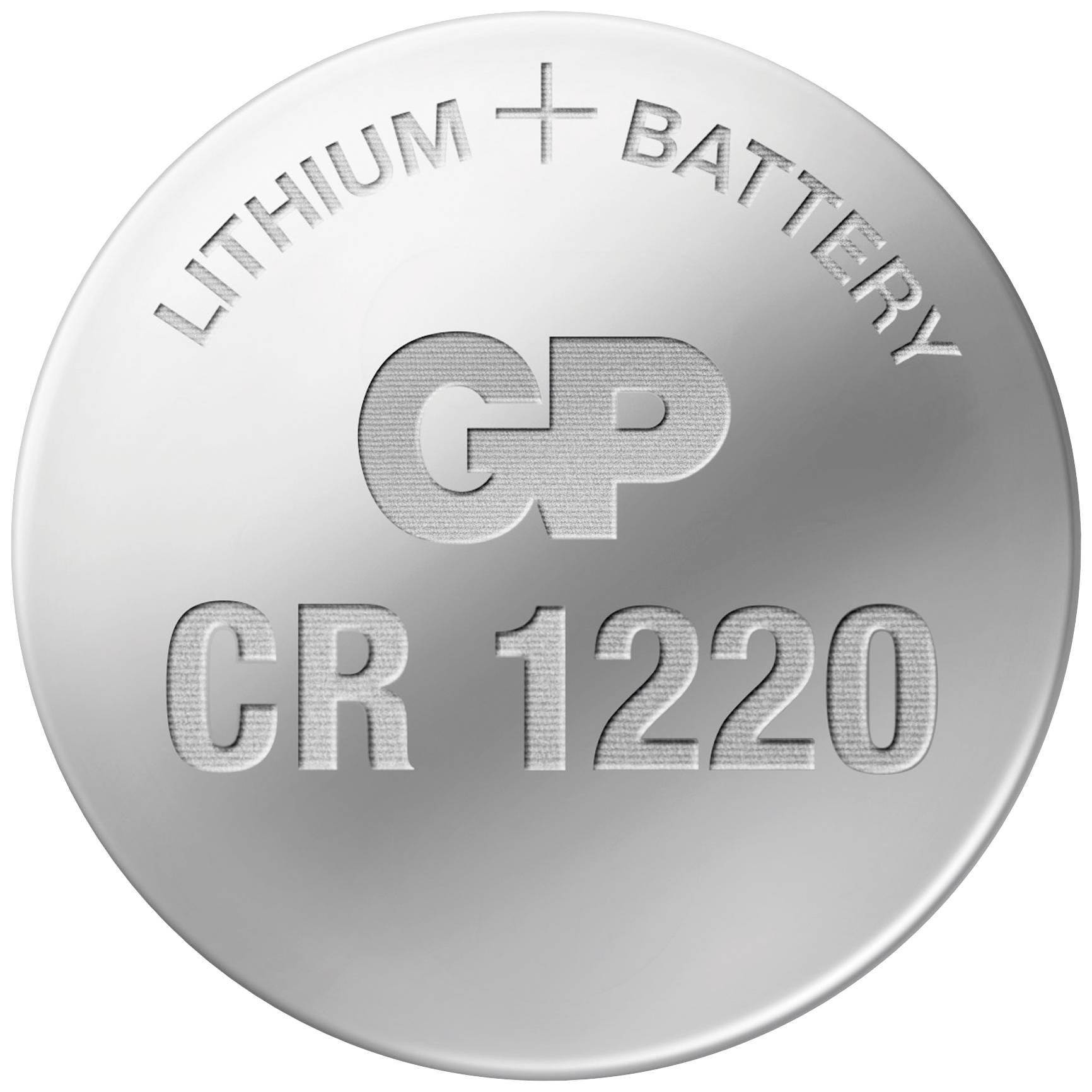 Runde Knopfzelle mit der Aufschrift: 'LITHIUM BATTERY CR 1220'.