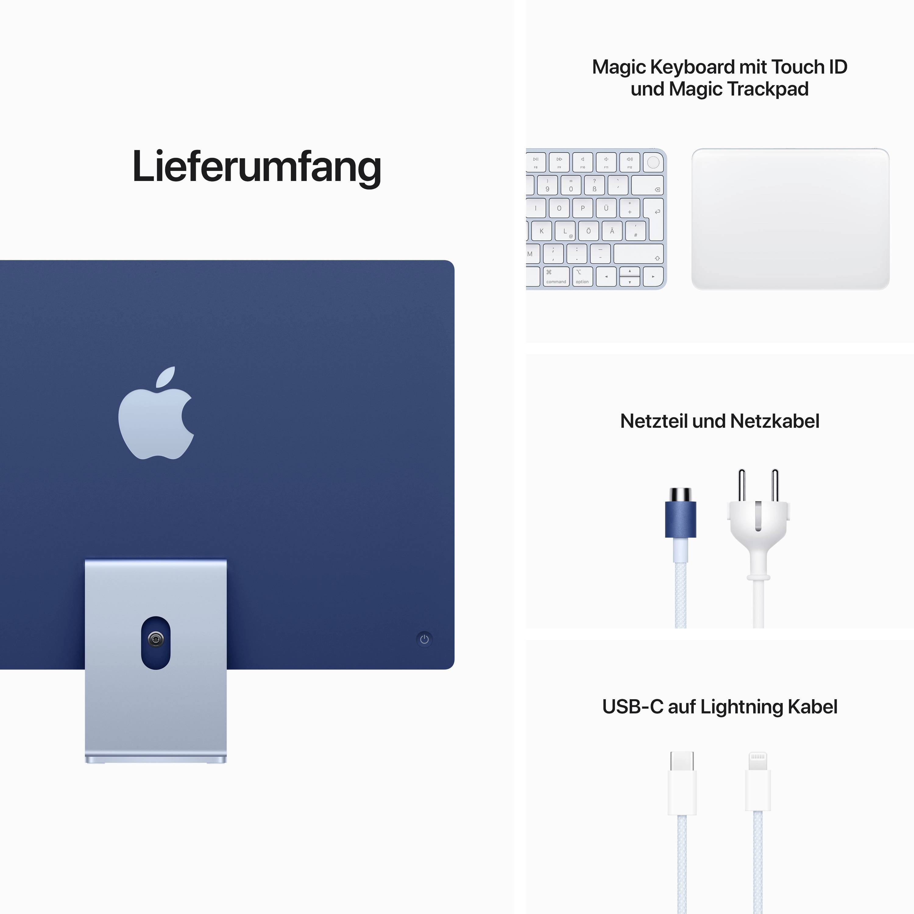 Apple iMac 24 Retina 4.5K (2021) 61 cm (24 Zoll) Blue 8 GB RAM 512 GB SSD 8-Core CPU M1 8-Core GPU MGPL3D/A