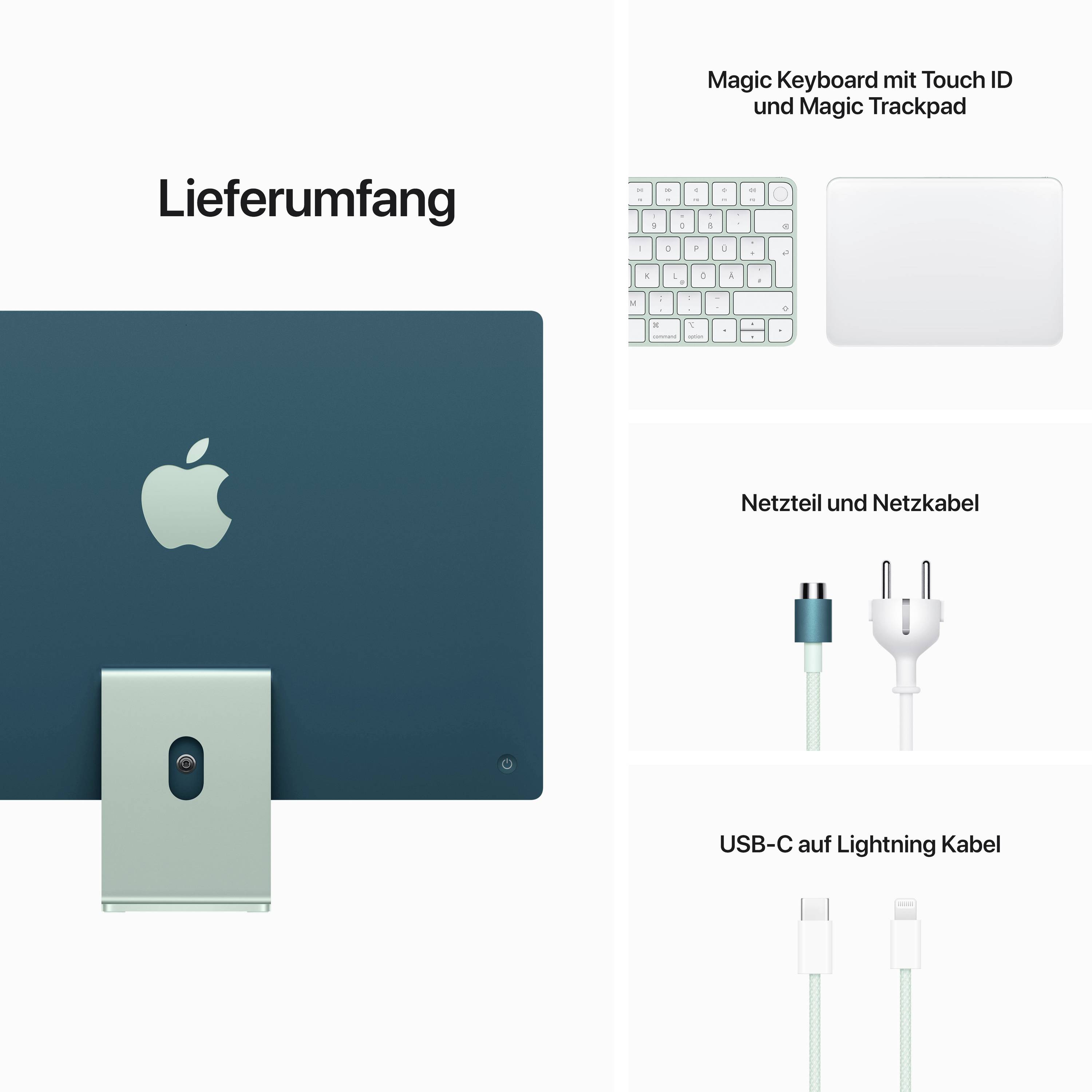 Apple iMac 24 Retina 4.5K (2021) 61 cm (24 Zoll) Grün 8 GB RAM 256 GB SSD 8-Core CPU M1 7-Core GPU MJV83D/A