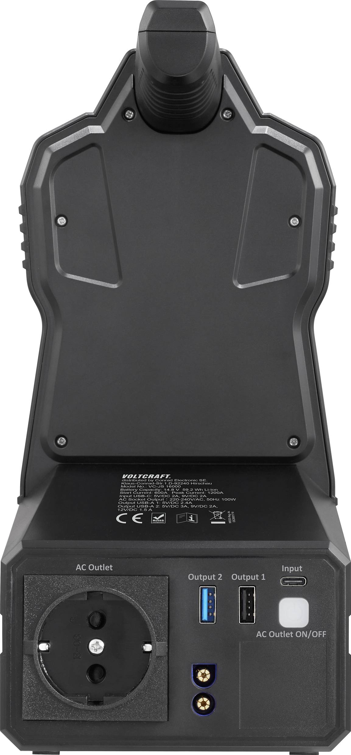 VOLTCRAFT Schnellstartsystem VC-JS 16000 VC-11846425 Starthilfestrom (12 V)=1200A 12 V-Ausgang 1x, Lade- und Aufbewahrungsstation